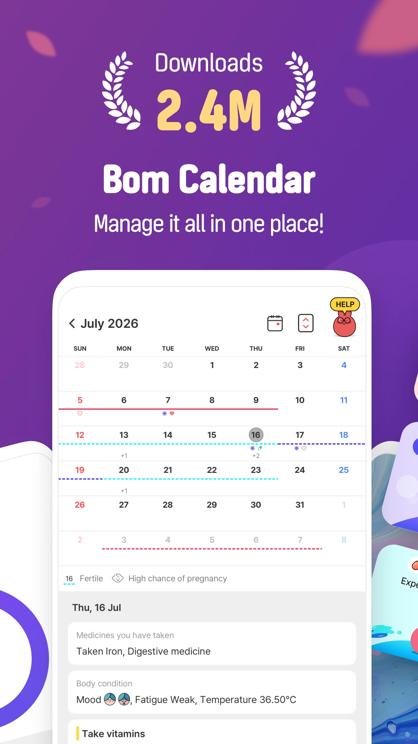 Bom Calendar - Period tracker screenshot